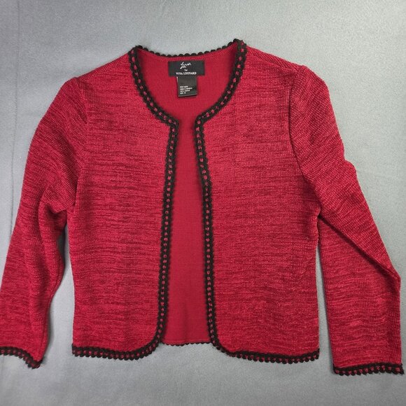 Nina Leonard Sweaters - Lennie Nina Leonard Sweater Womens Small Red Black Crochet Knit Cardigan Office